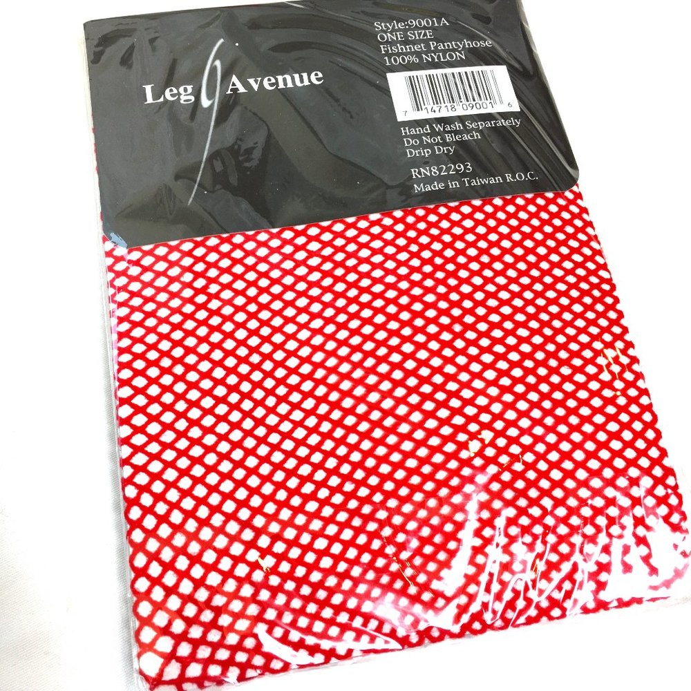 LEG AVENUE Red  Fishnet Vtg Pantyhose #9001A & 9001Q NWT NOS